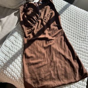 Brown satin dress from urban outfitters (lioness label) worth $70